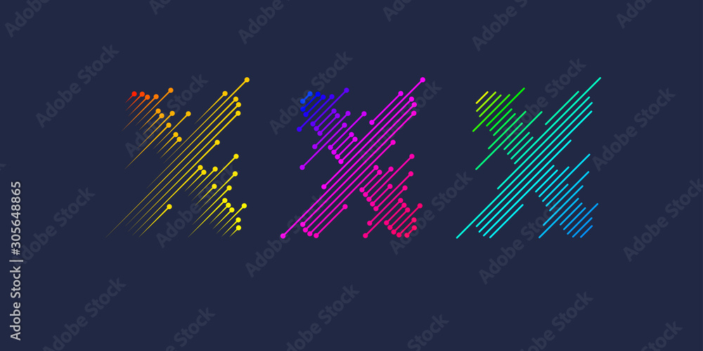 Poster several variants of one letter x of the latin alphabet. dynamic sign in bright color and consisting 