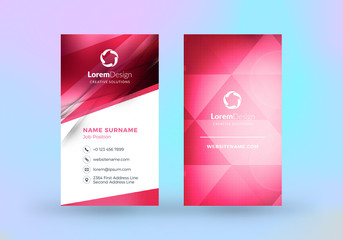 Double-sided vertical business card template. Vector mockup illustration. Stationery design. Halftone texture