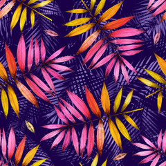 Seamless pattern with tropical palm leaves on white background. Stylish illustration. Design for wallpapers, textiles, fabrics