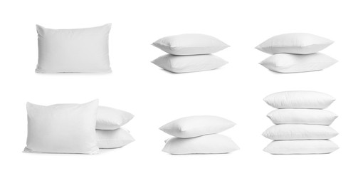 Set of soft pillows isolated on white