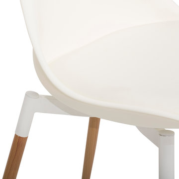 white Comfort dining chair, Fiber Side Chair - Wood Base, Dining Chair Cream white shell, Matt lacquered solid oak frame, Beetle Dining Chair