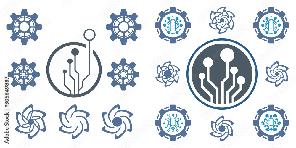 Poster set of abstract technological conception symbols. vector technology background.