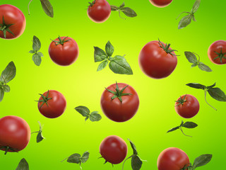3d rendered food illustration  of tomatoes and basil