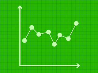 Line chart with dots using axis lines on green background vector illustration