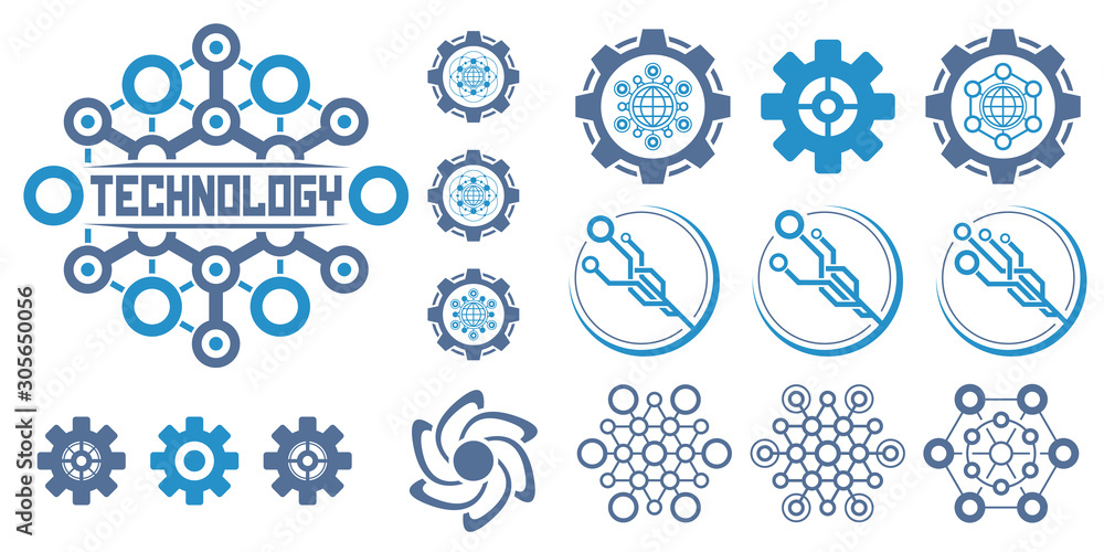 Poster set of abstract technological conception symbols. vector technology background.