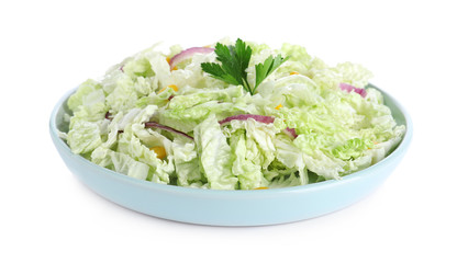 Fresh napa cabbage salad in plate isolated on white