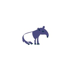 Asian wild animal, cartoon character design tapir, Cute flat vector illustration isolated on white background, South America fauna, silhouette of mammal decorative icon for zoo alphabet, logo, web