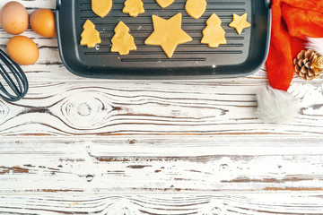 Close up of making holiday christmas gingerbread cookies process