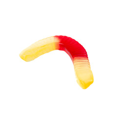 Jelly worms or snakes candies on a white background isolation