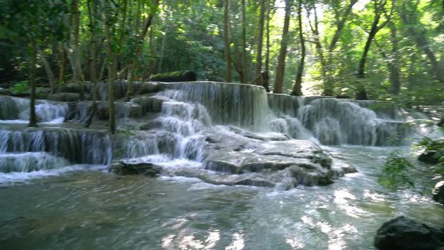 Beautiful Huay Mae Kamin Waterfall at Kanchanaburi in Thailand