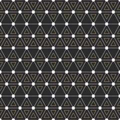 Seamless geometric pattern with interweaving thin lines triangle, hexagon pattern, gold and black pattern, vector illustration