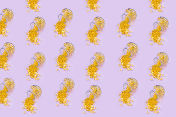 Capsules Vitamin D and Omega-3 tablets for a healthy diet on a pink background. Fish oil based supplement capsules. Healthy eating concept.