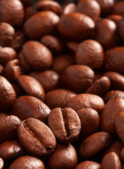 Roasted Black coffee beans. Aroma ingredients. close up. coffee.