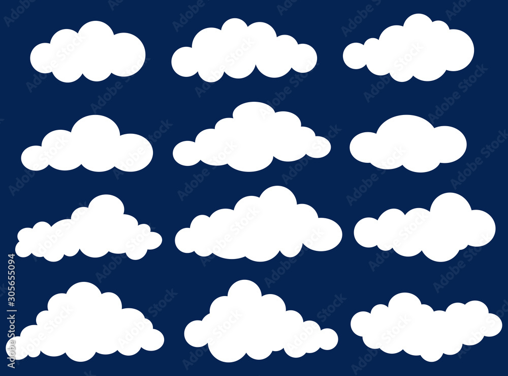 Wall mural White clouds on a blue background. Icons for advertising and banner.