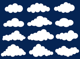 White clouds on a blue background. Icons for advertising and banner.