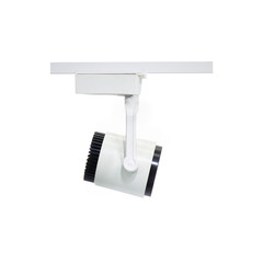 Lamp LED. White spot light source. Ceiling led track light lamp isolated on a white background.