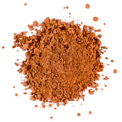 Heap of cacao powder isolated on a white background. Top view.