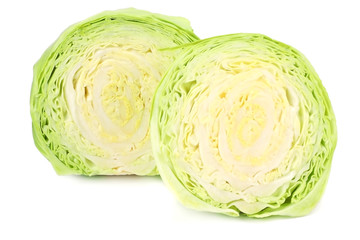 Cut of green cabbage isolated on white background