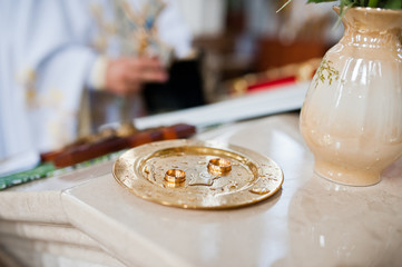 Wedding day. Accesories  for wedding preparation. Two wedding rings.