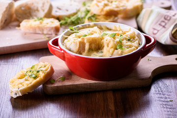 onion soup and toast with cheese
