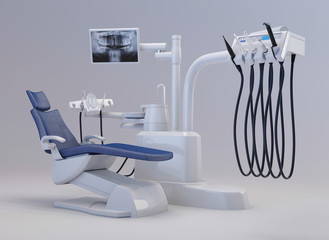 Modern dental chair on a white background. Dental equipment. 3d rendering