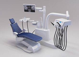 Modern dental chair on a white background. Dental equipment. 3d rendering