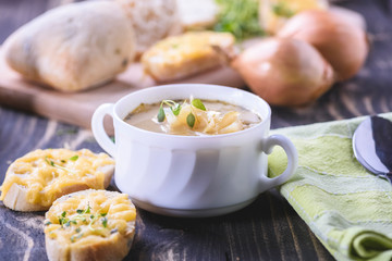 onion soup and toast with cheese