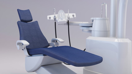 Modern dental chair on a white background. Dental equipment. 3d rendering