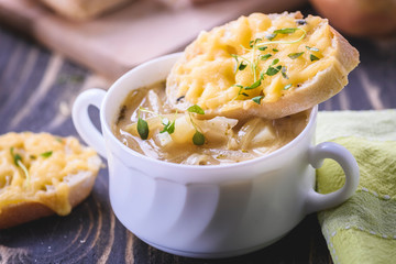 onion soup and toast with cheese