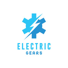 Electric Gear Logo Design. Creative Thunder Symbol. Modern Machine Icon.