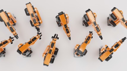 Industrial robots for welding & handling. Robotic Arm, 3D rendering isolated on gray background