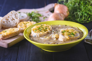 onion soup and toast with cheese