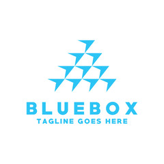 Obraz premium Blue Box Logo Design. App And Digital Symbol. Modern Isometric And Shape Icon.