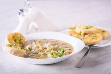 onion soup and toast with cheese