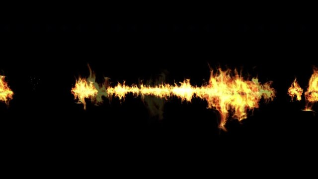 Fire flames burning against a black backdrop stock footage. 4K animation motion background.