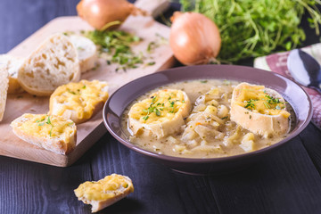 onion soup and toast with cheese