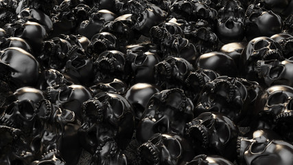 Illustration of black skull collection. 3d rendering