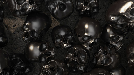 Illustration of black skull collection. 3d rendering
