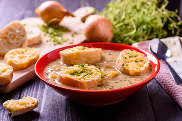 onion soup and toast with cheese