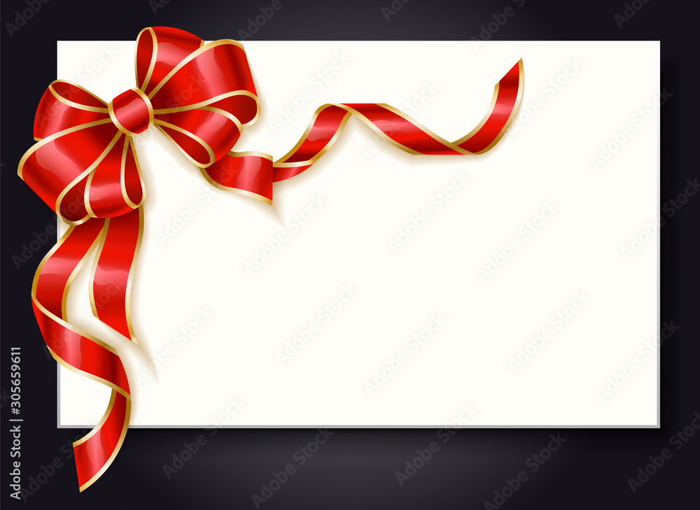 Poster blank banner with empty space for text or message announcement. isolated card with red ribbon bow ti