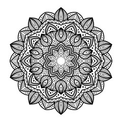 Mandala coloring book page. Circular pattern for henna, mehendi, tattoo, vintage decorative ornament, textile print, background, wallpaper, wall paper, packaging paper. Boho chic, ethnic pattern.