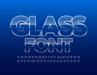 Fototapeta premium Vector Glass Font. Transparent glossy Alphabet. Set of realistic ice textured Letters and Numbers