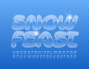Vector iced poster Snow Feast with creative Alphabet Letters and Numbers. Handwritten uppercase Font