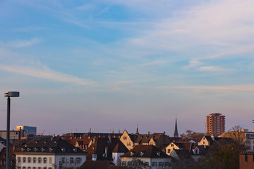 Fototapeta na wymiar skyline basel switzerland at sunset