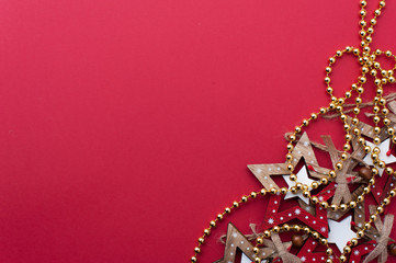 Wooden Christmas Stars on Red Background
