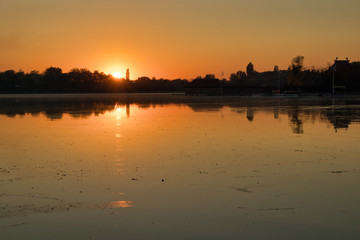 Naklejka premium Sunset over the Palić lake