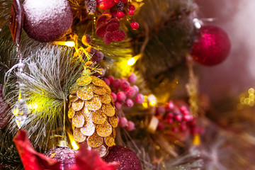 Fototapeta na wymiar beautiful Christmas toys on the Christmas tree. festive Christmas decorations. colorful Christmas balls