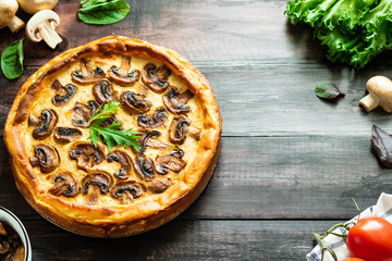 Jellied pie with meat and mushrooms on potato dough