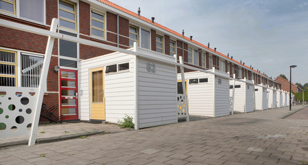 Fototapeta na wymiar Biddinghuizen. Dutch architecture Netherlands. Housing. Renovation. Residential area.