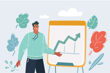 Man presenting a graph on flip-chart